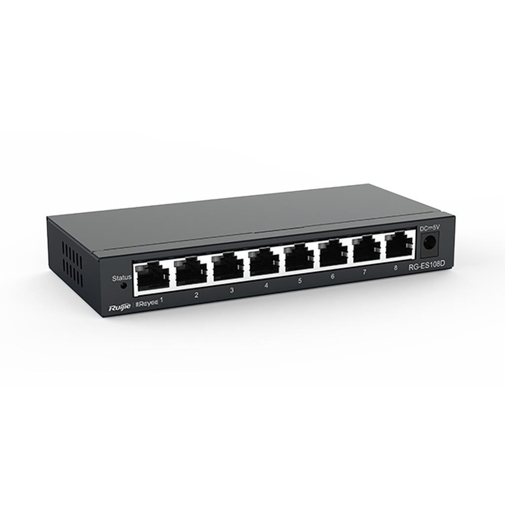 Reyee RG-ES108D 8 Portlu, 10/100 Fast Ethernet, Tak Çalıştır Switch, Metal Kasa