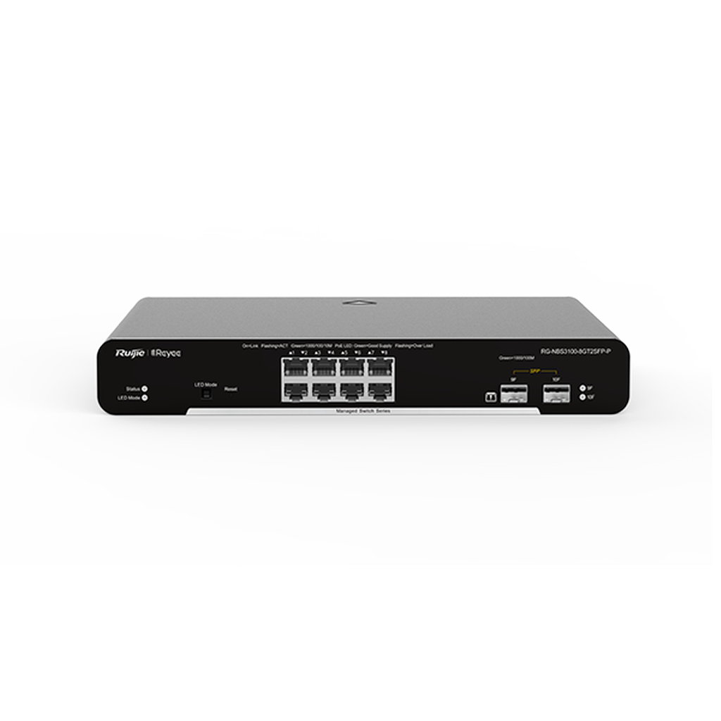 Reyee RG-NBS3100-8GT2SFP-P 8 Portlu, 10/100/1000 Gigabit, L2 Yönetilebilir Switch, 2 SFP, 8 Port PoE+ (125W)